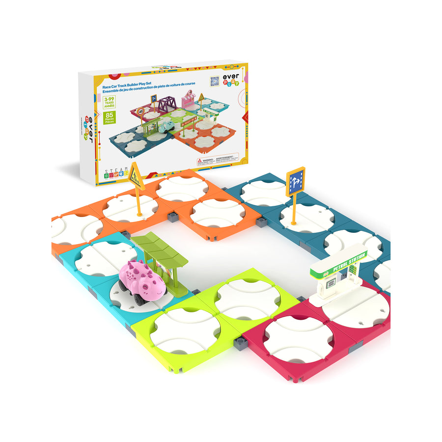 EverPlay 85pc Race Track Reversible Builder Set with Dino Vehicle