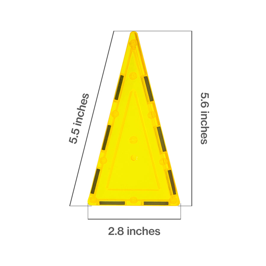 PicassoTiles 4 Piece Yellow Tall Triangle Magnetic Tiles
