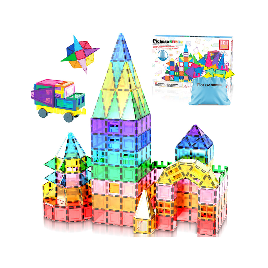 PicassoTiles Magnetic Tile Building Blocks with Storage Carry Bag - 101 Pieces