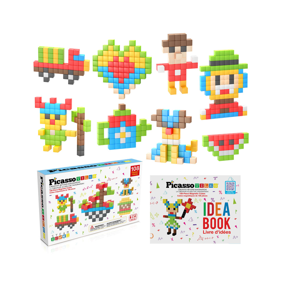 PicassoTiles Magnetic Puzzle Cubes 108 Pieces PMC108 with FREE Ideabook