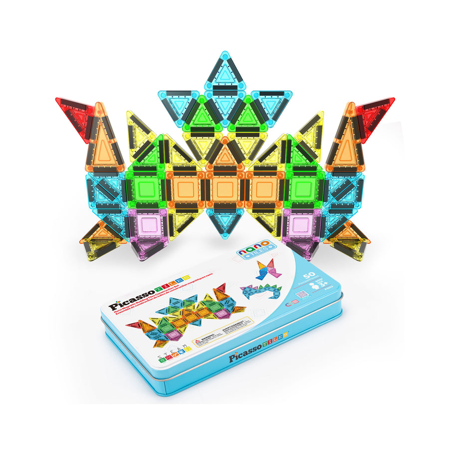PicassoTiles 50pc Nano Magnetic Building Tiles Construction Travel Set