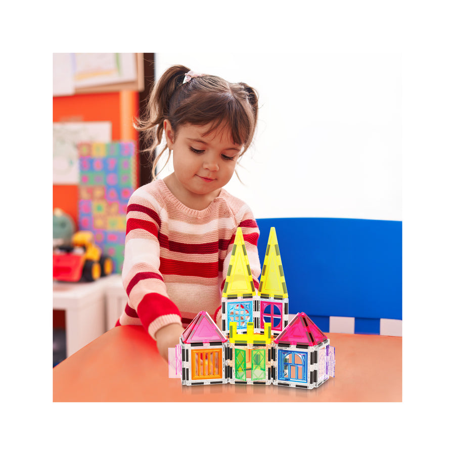 PicassoTiles Magnetic Tiles Building Set with Windows and Doors - 61 Pieces