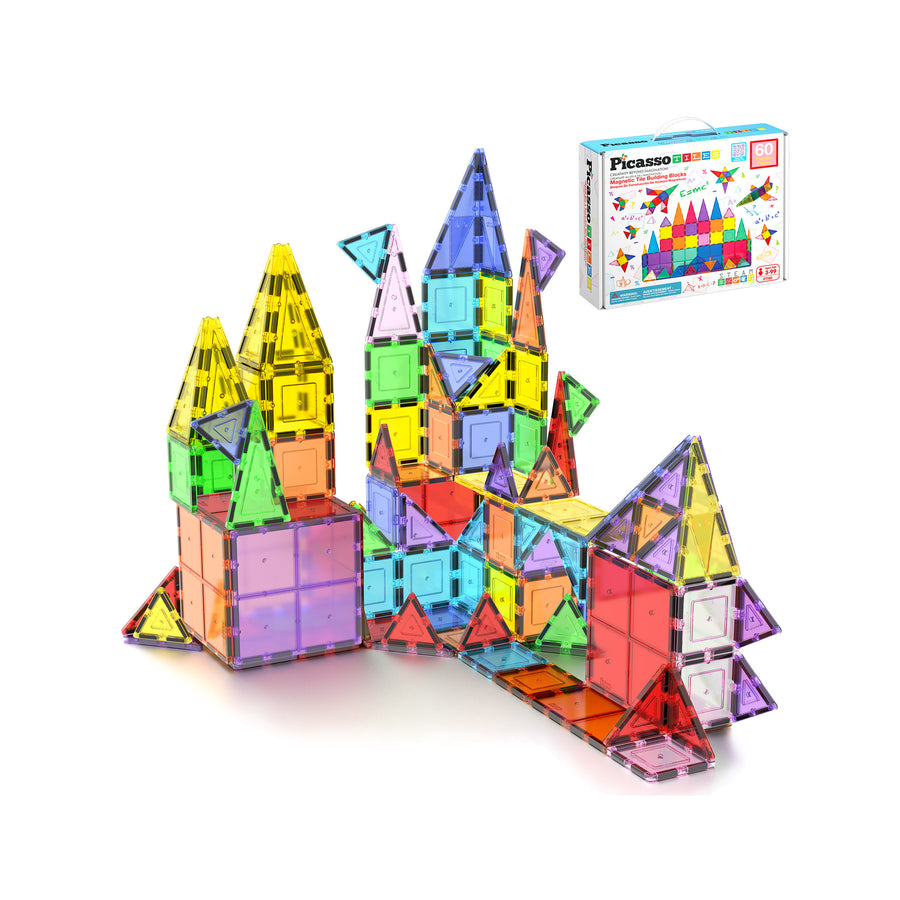 PicassoTiles 60pc Magnetic Tiles Classic Playset