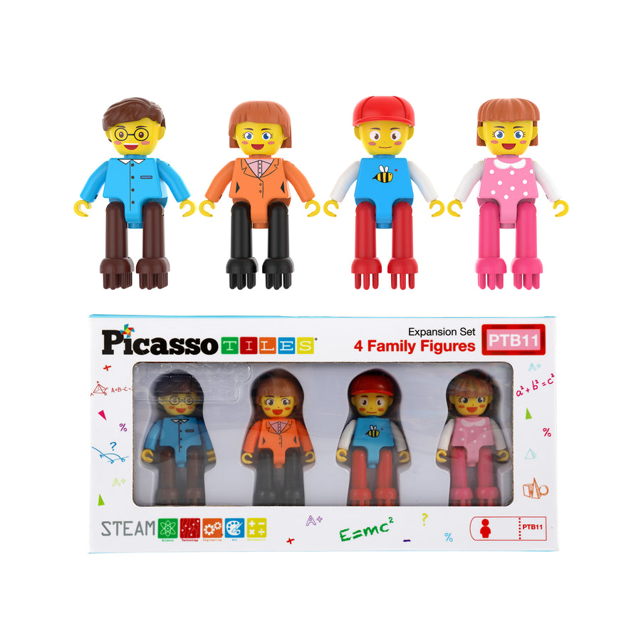 PicassoTiles BrickLock 4 Piece Family Character People Figure Building Set