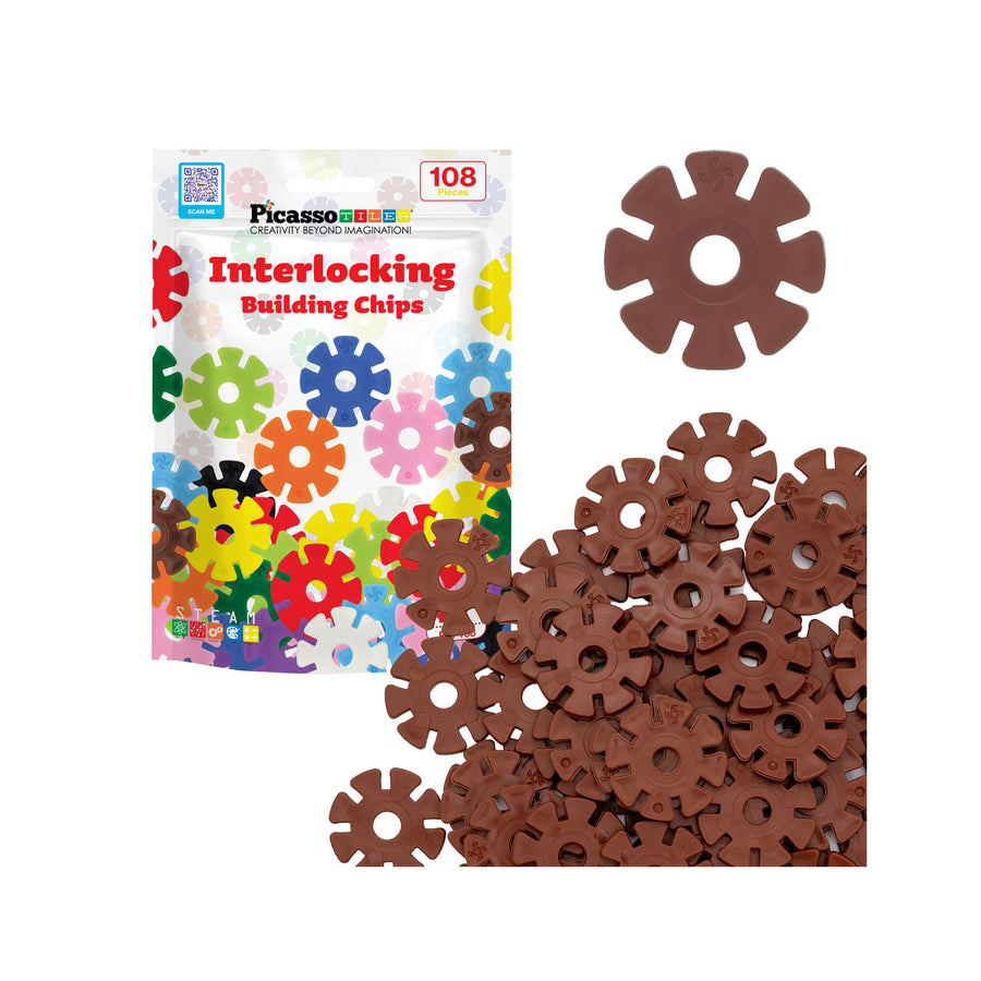 PicassoTiles Building Chip Interlocking Disc Construction Blocks in Color Brown