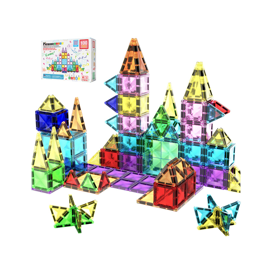 PicassoTiles 100pc Magnetic Tile Mini Diamond Travel Set