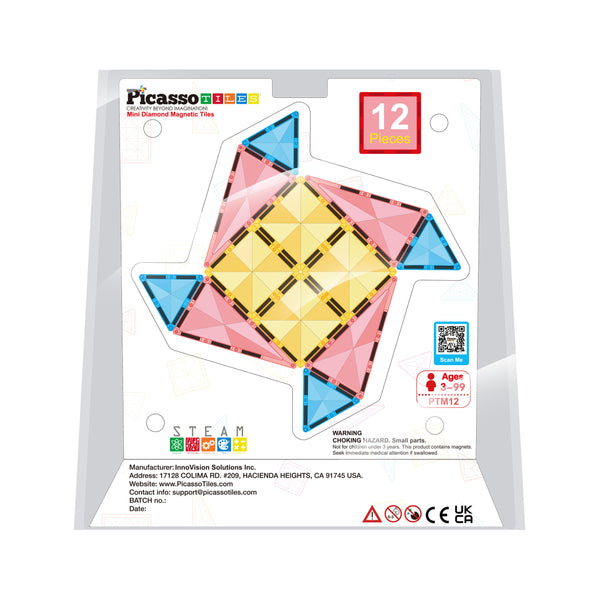 PicassoTiles 12pc Magnet Tile Building Blocks Mini Diamond Series