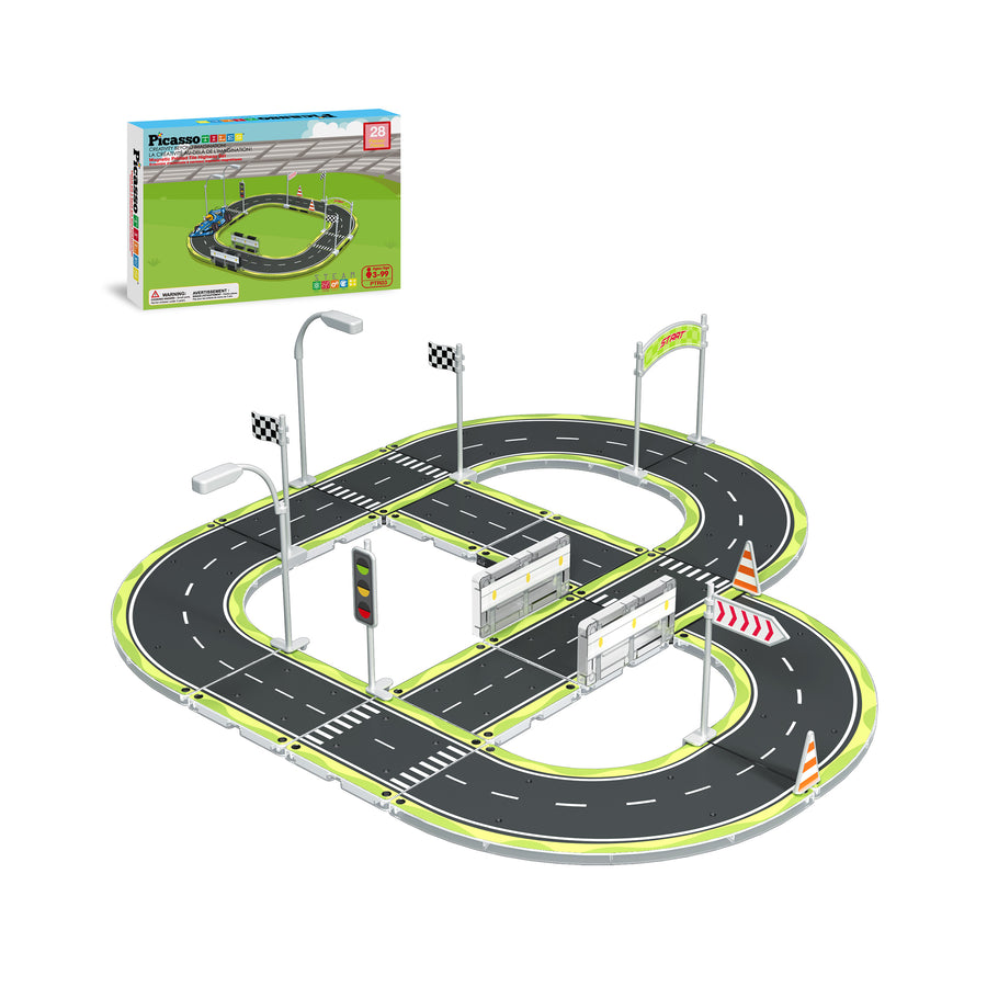 PicassoTiles Magnet Racetrack Building Toy Set with Accessories