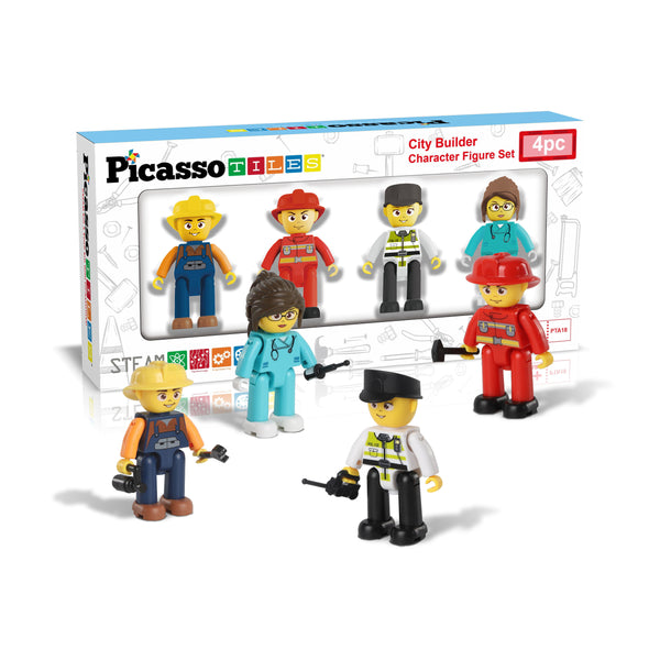 PicassoTiles 4 Piece City Builder Character Figure Set PTA18