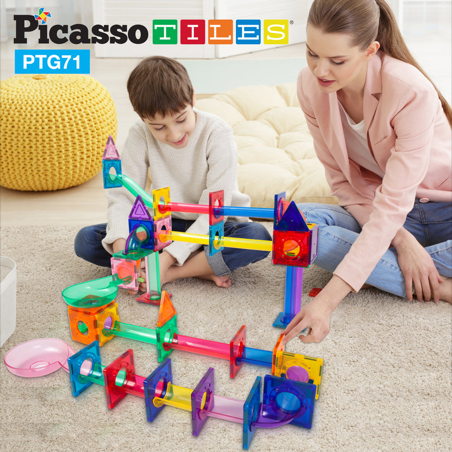 PicassoTiles 71pc Marble Run Building Blocks Connecting Set