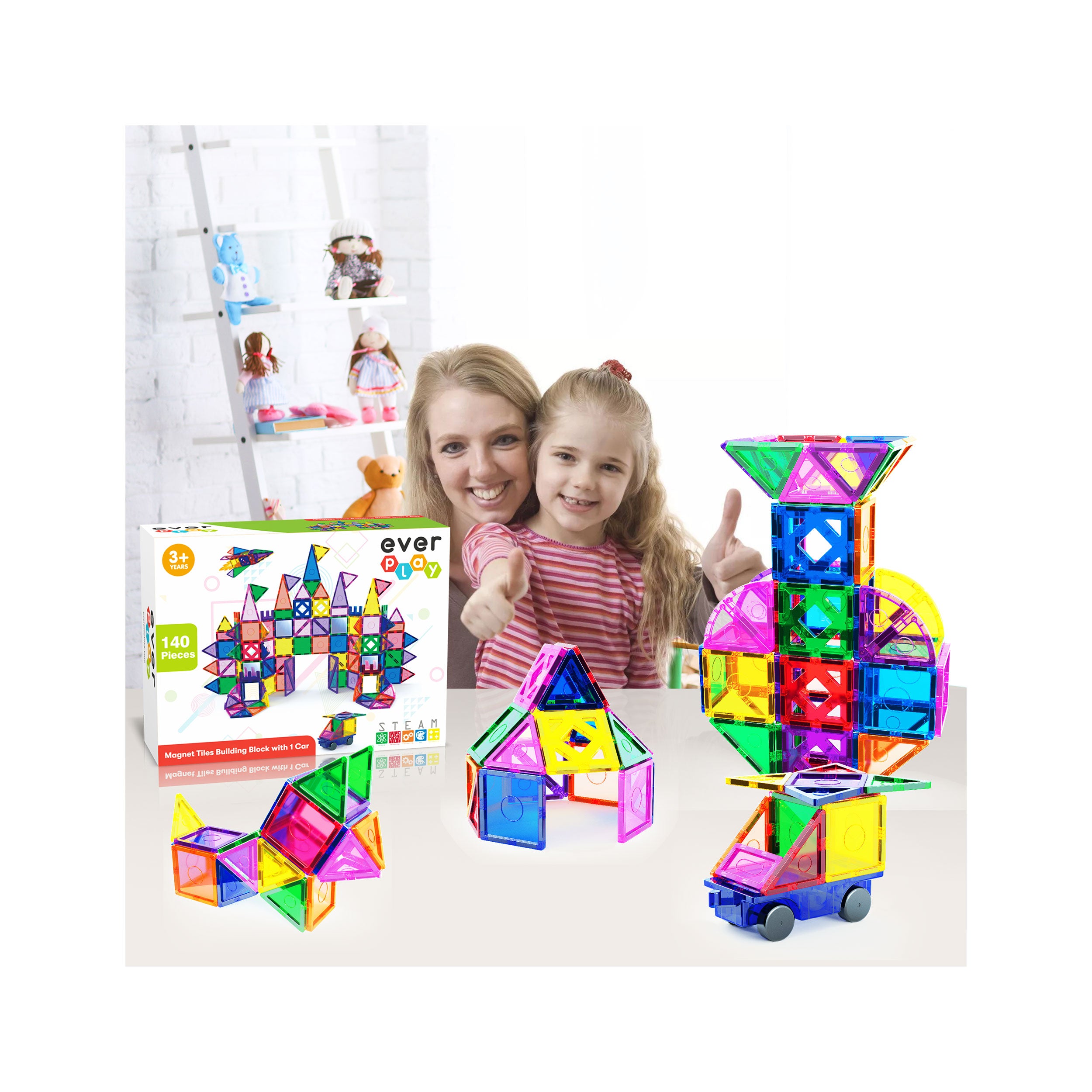 Everplay 140 Piece Magnetic Tile Set