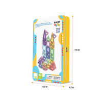 Product packaging for a 40-piece magnetic tile set by EverPlay, measuring 7.5 by 4.7 by 1.2 inches.