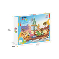 EverPlay 19-piece dinosaur magnetic tile set box showing package dimensions (7.5 in x 9.5 in x 2.2 in) 