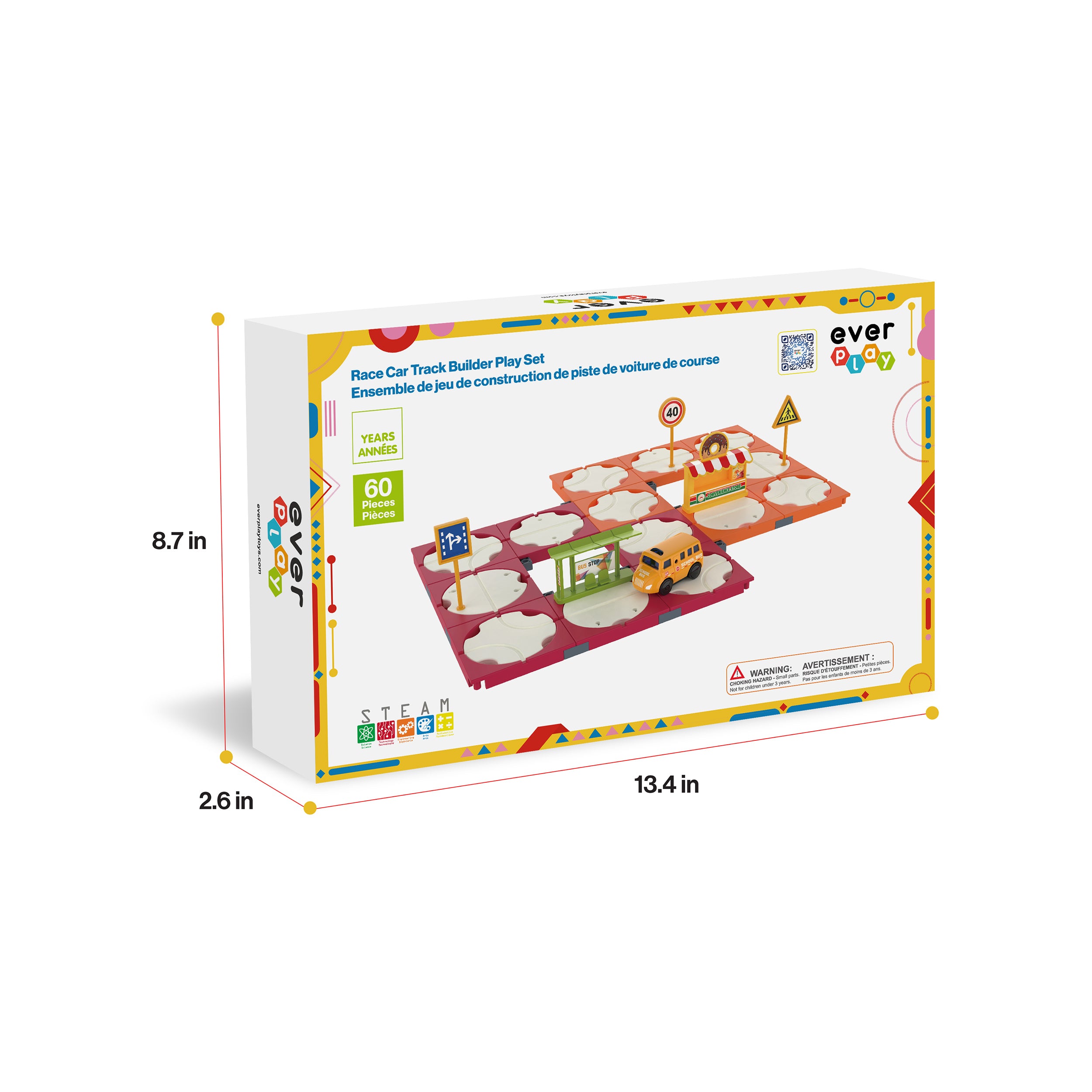 EverPlay 60pc Rotating Reversible Race Track Building Block Set with School Bus