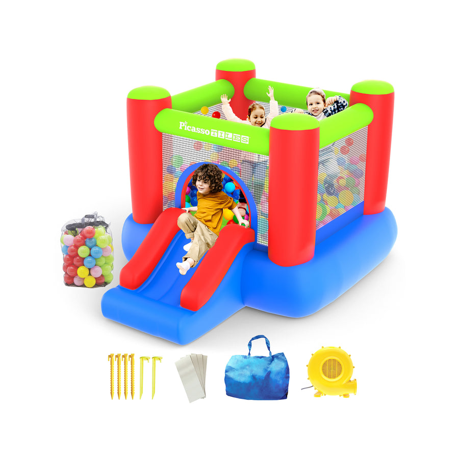 PicassoTiles Inflatable Bounce House Jump & Slide with Pit Balls