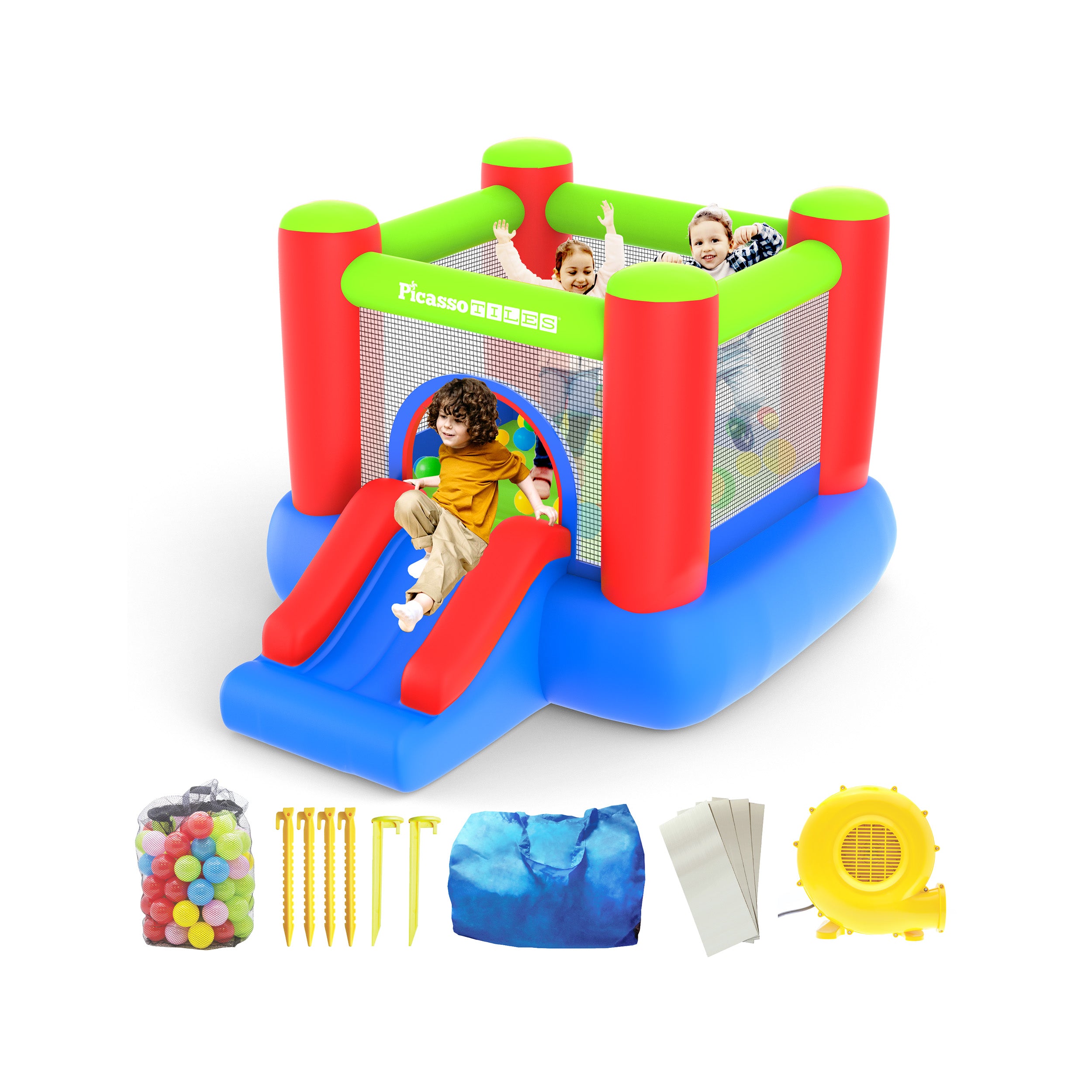 PicassoTiles Inflatable Bounce House Jump & Slide with Pit