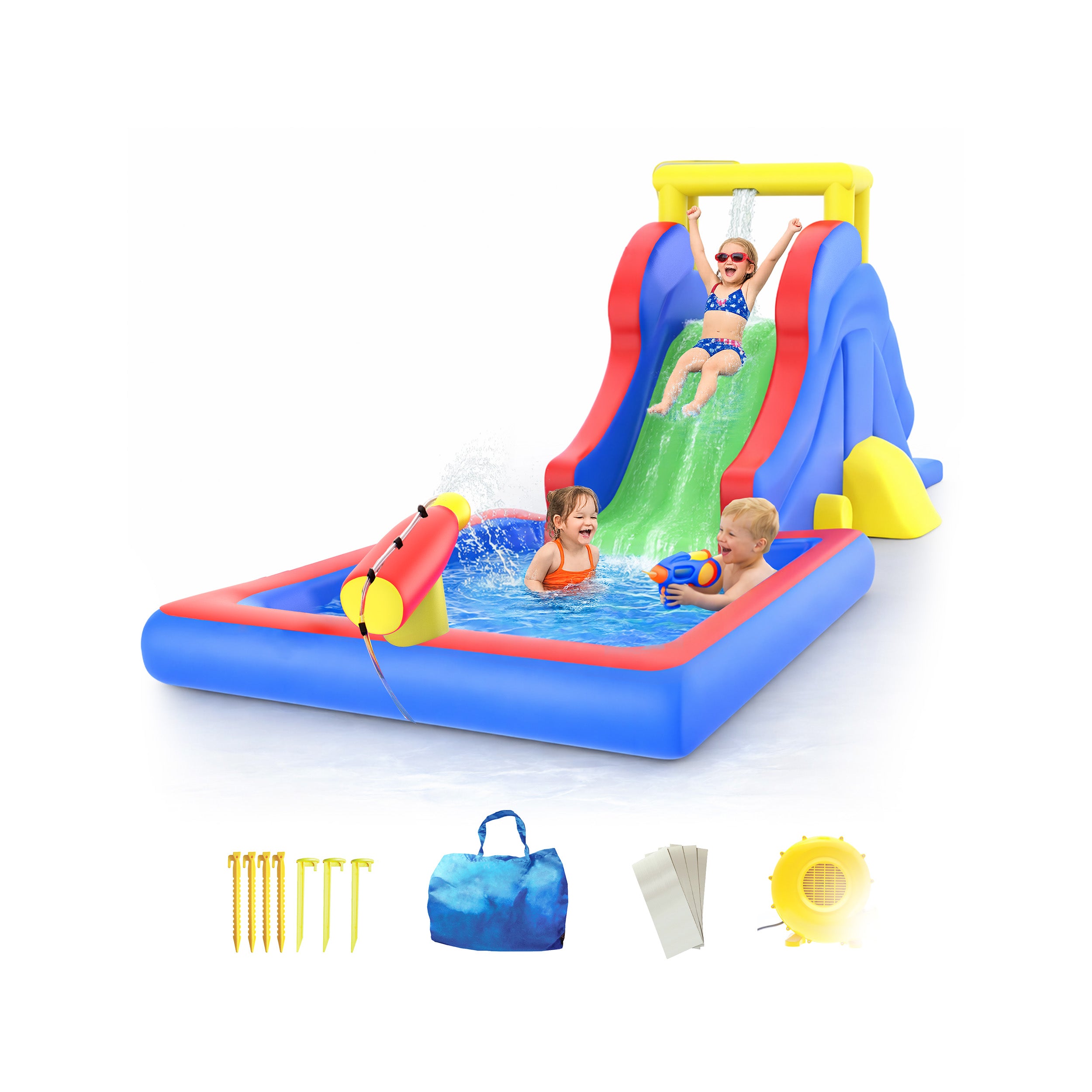 PicassoTiles Inflatable Water Slide Bounce House w/ Pool Area