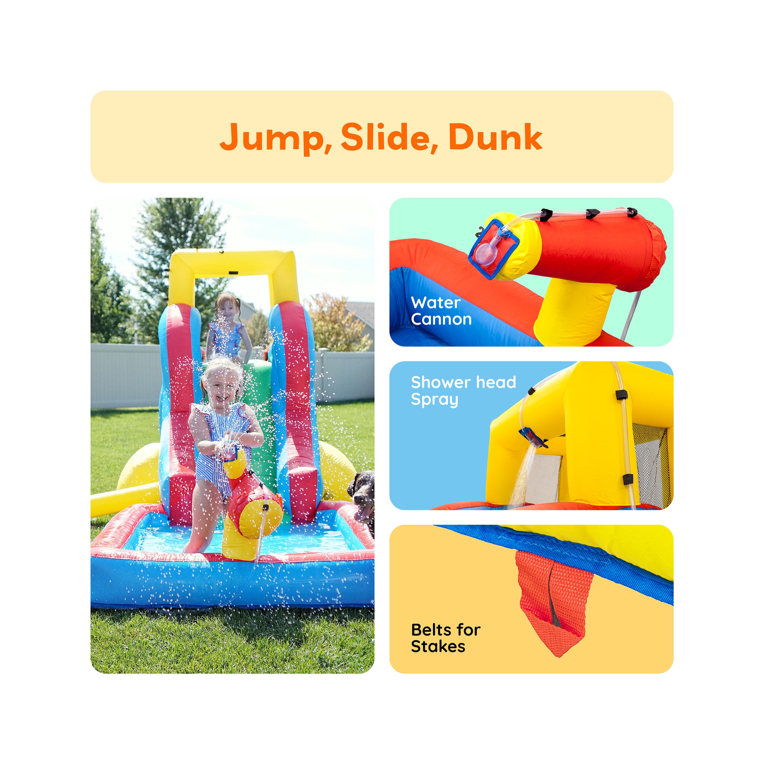PicassoTiles Inflatable Water Slide Bounce House w/ Pool Area