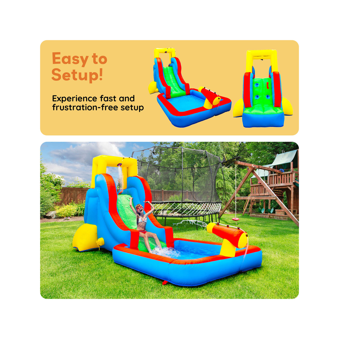 PicassoTiles Inflatable Water Slide Bounce House w/ Pool Area