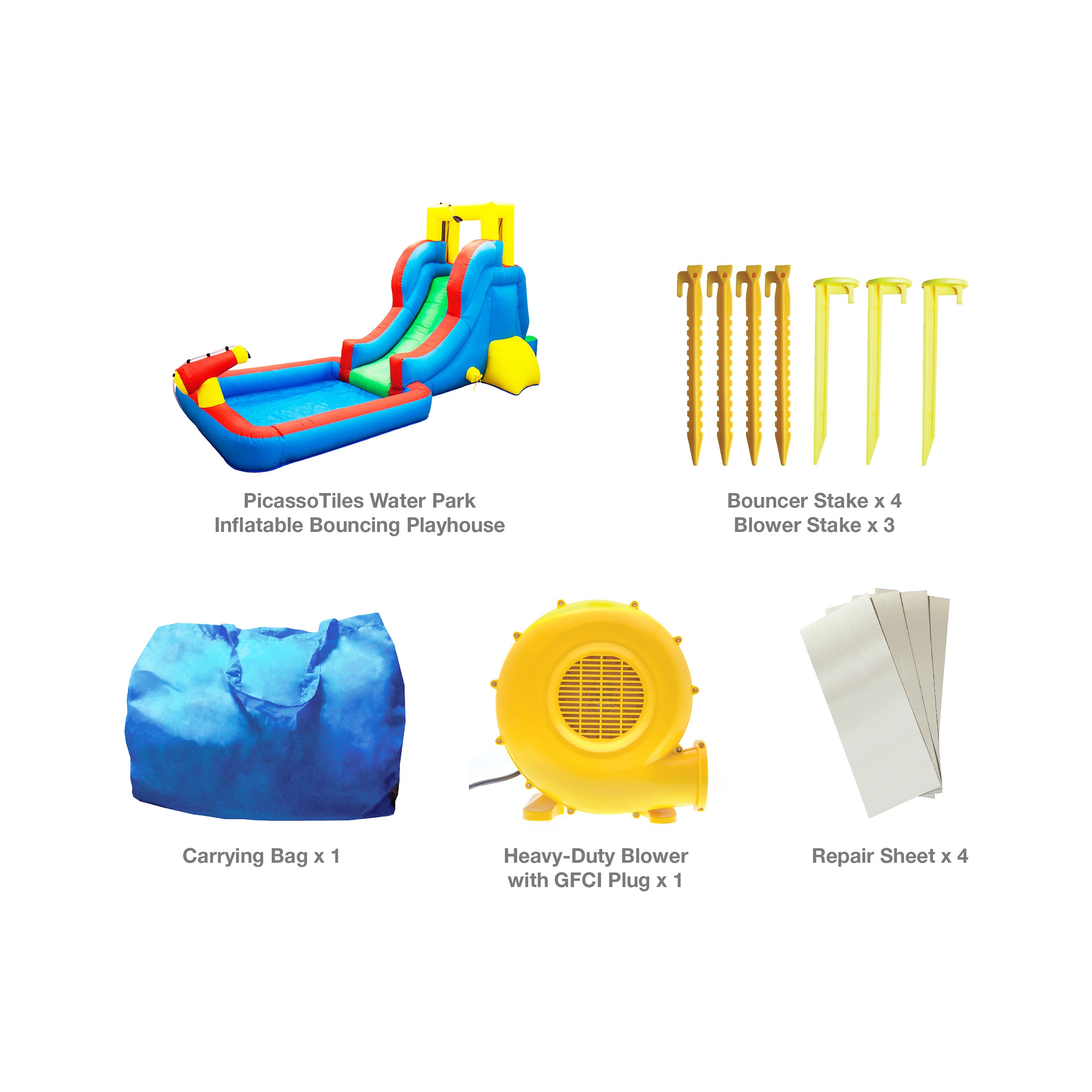 PicassoTiles Inflatable Bounce House Water Slide Park