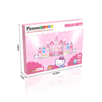 PicassoTiles Hello Kitty 54-piece box infographic showing packaging dimensions: 9.22" x 12.52" x 1.5".