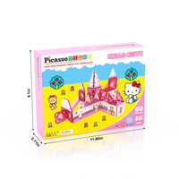 Pink Hello Kitty PicassoTiles box with product dimensions: 11.86 inches long, 9.1 inches high, and 2.71 inches wide.