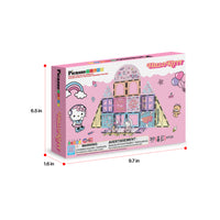 PicassoTiles Hello Kitty 30-piece magnetic tiles box with product dimensions (6.5 in x 9.7 in x 1.15 in)