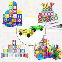 PicassoTiles bundle featuring multiple magnetic builds and accesory cars
