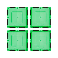 PicassoTiles 4 Piece 3" x 3" Green Square Magnetic Tiles