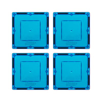 PicassoTiles 4 Piece 3" x 3" Light Blue Square Magnetic Tiles