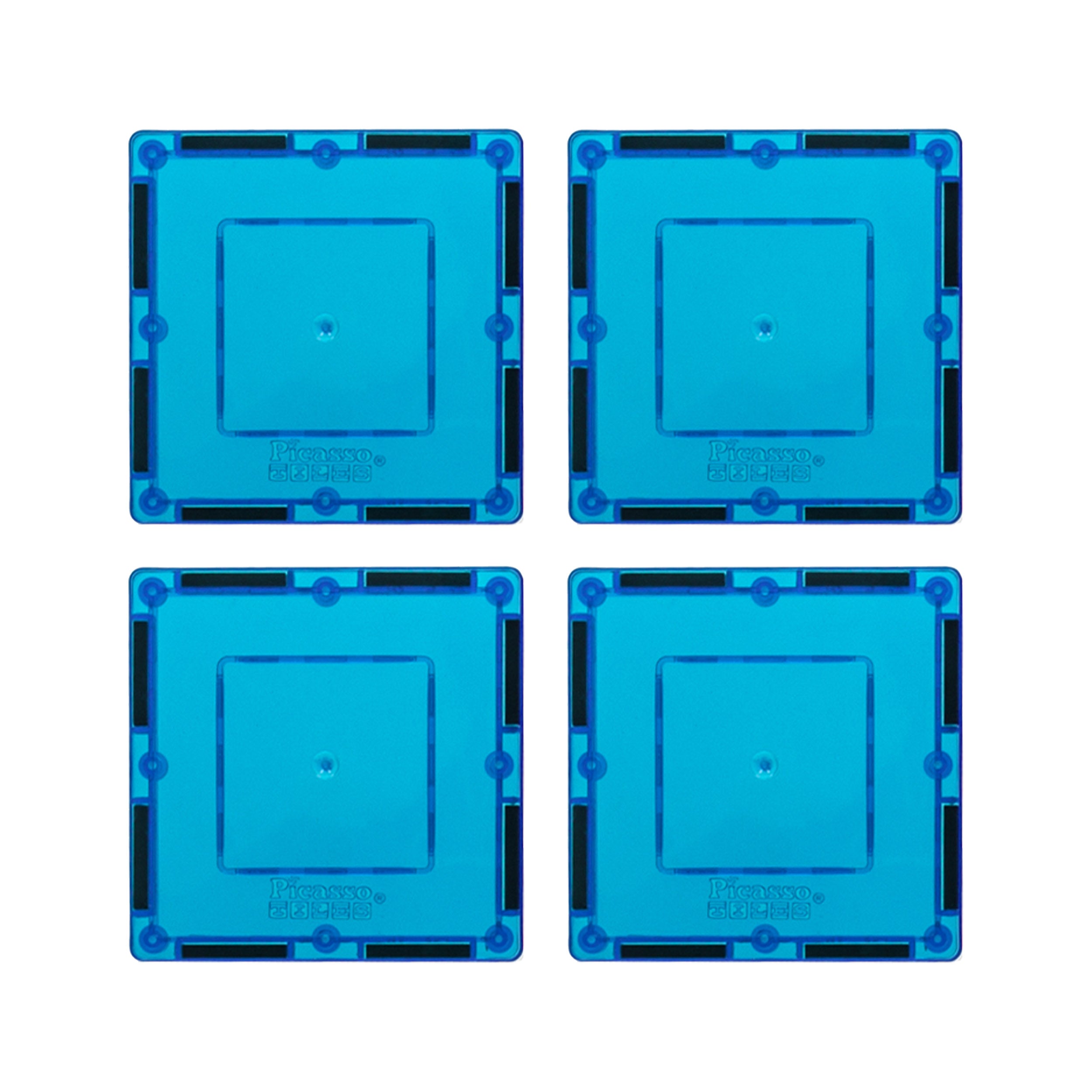 PicassoTiles 4 Piece 3" x 3" Light Blue Square Magnetic Tiles