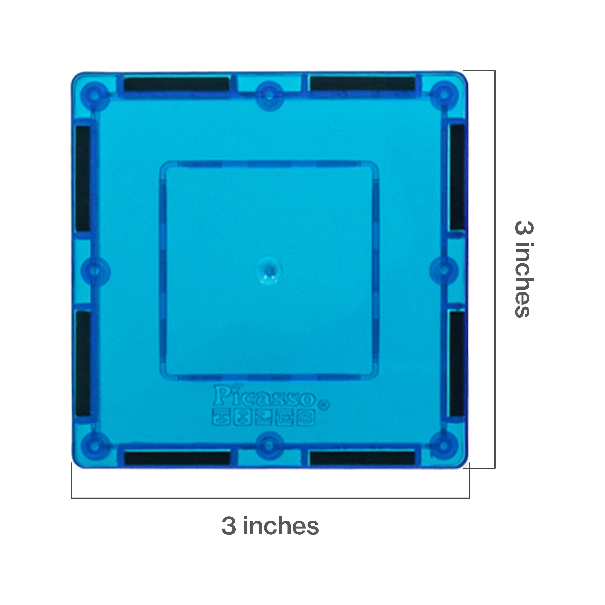 PicassoTiles 4 Piece 3" x 3" Light Blue Square Magnetic Tiles