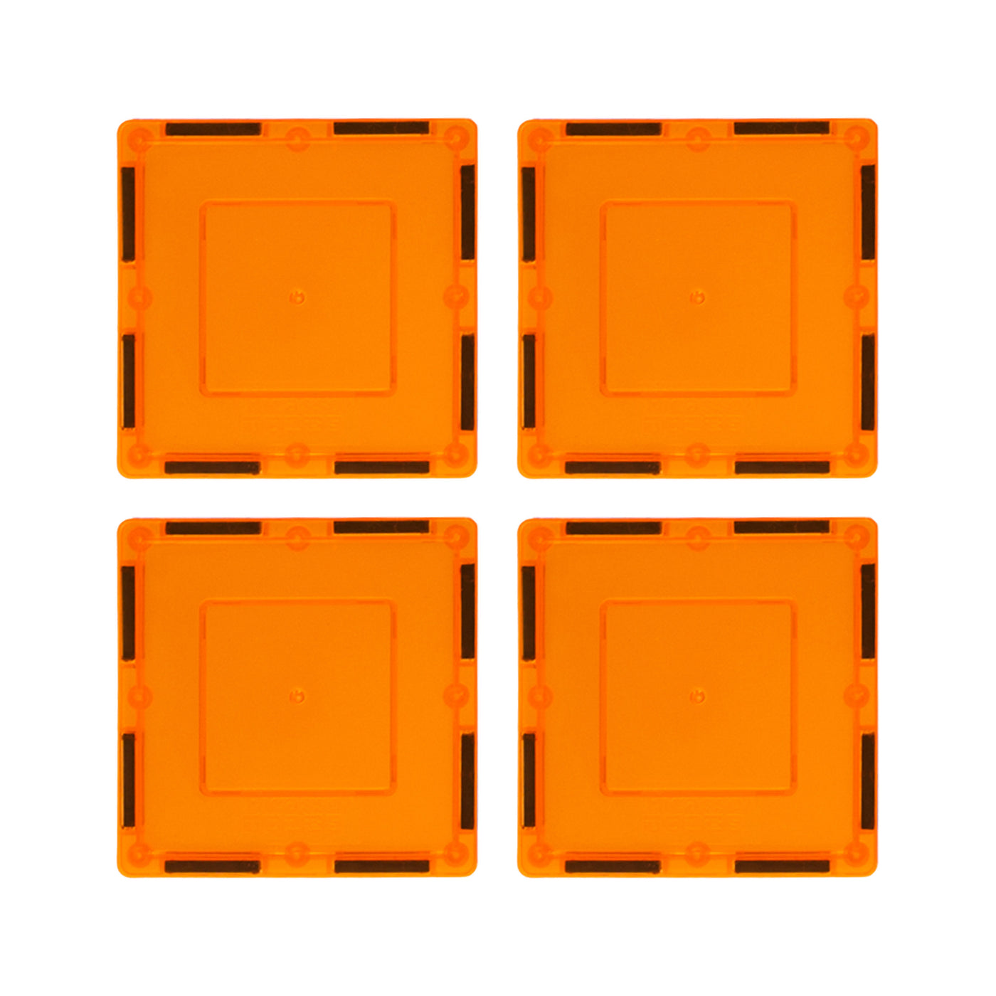 PicassoTiles 4 Piece 3" x 3" Orange Square Magnetic Tiles