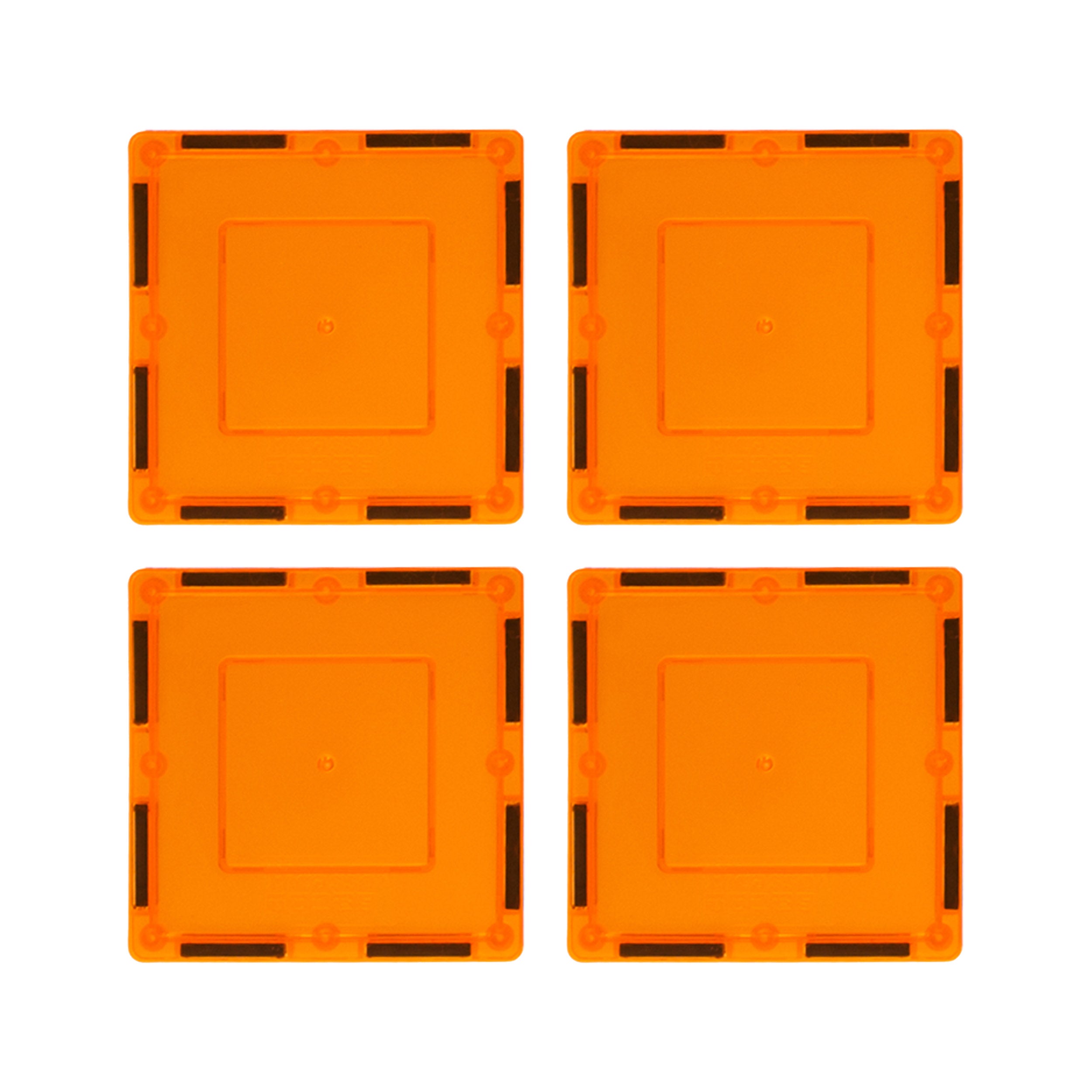 PicassoTiles 4 Piece 3" x 3" Orange Square Magnetic Tiles