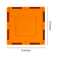 PicassoTiles 4 Piece 3" x 3" Orange Square Magnetic Tiles