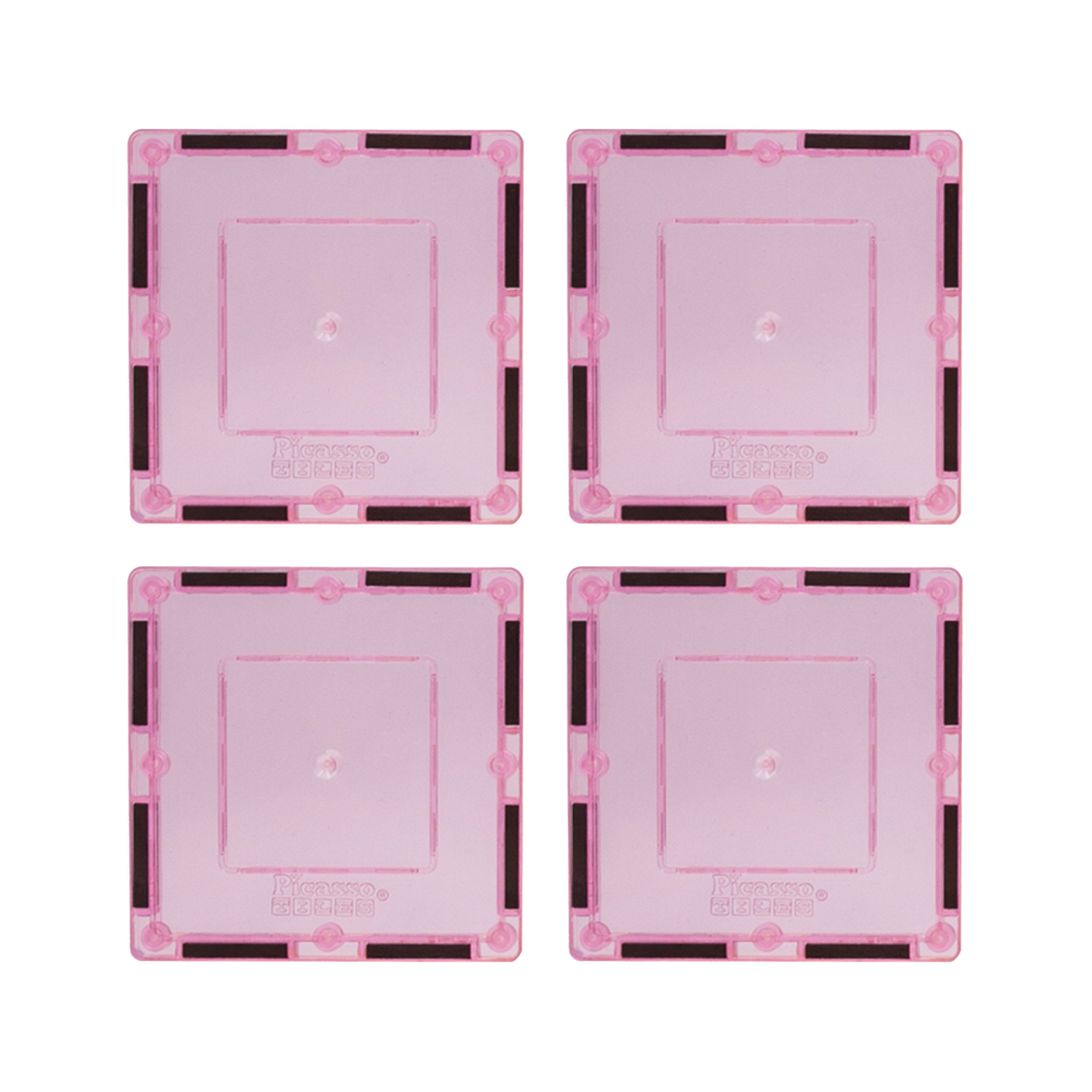 PicassoTiles 4 Piece 3" x 3" Pink Square Magnetic Tiles