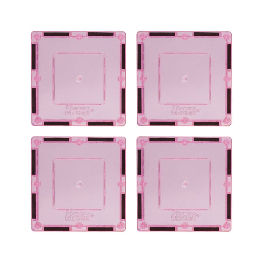 PicassoTiles 4 Piece 3" x 3" Pink Square Magnetic Tiles
