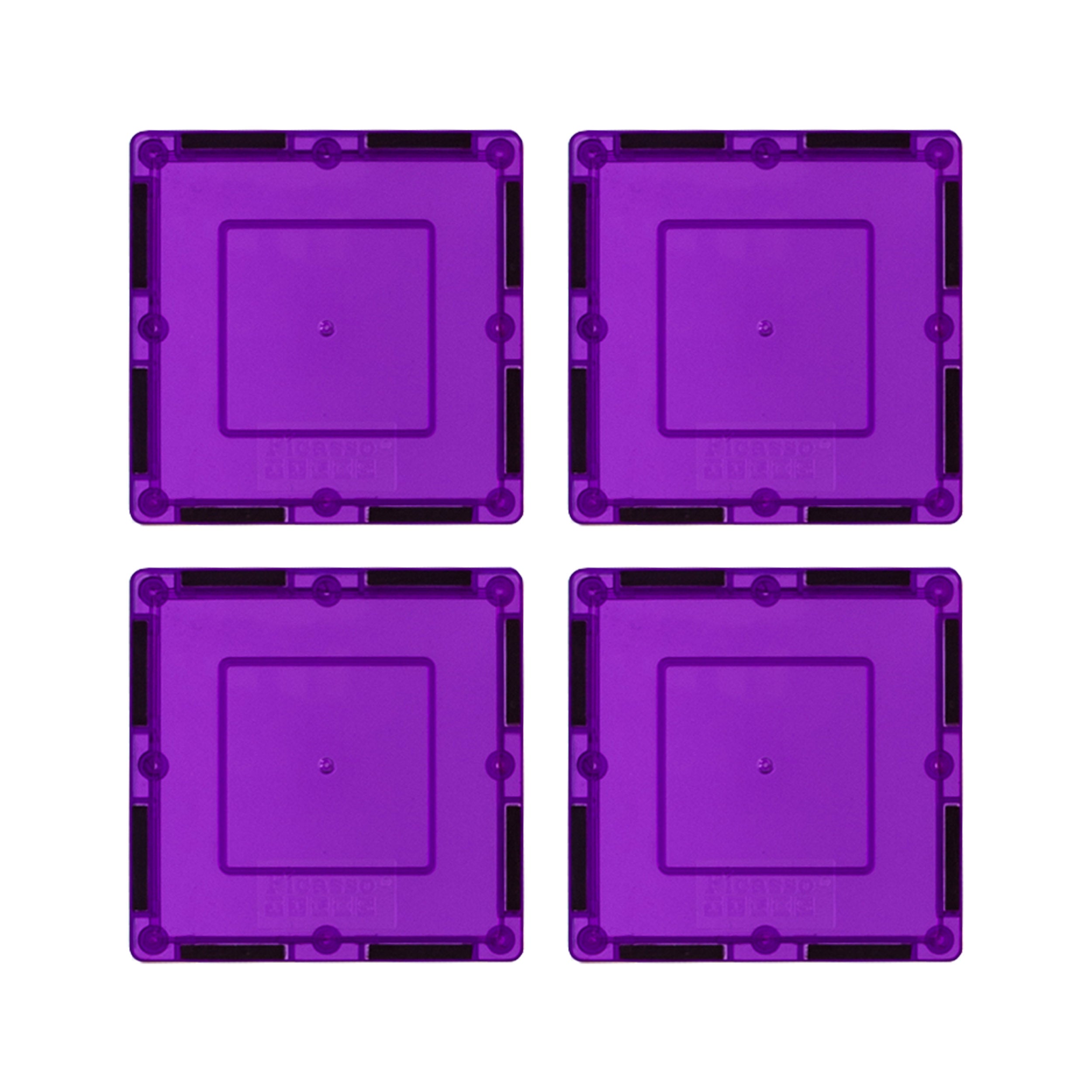 PicassoTiles 4 Piece 3" x 3" Purple Square Magnetic Tiles