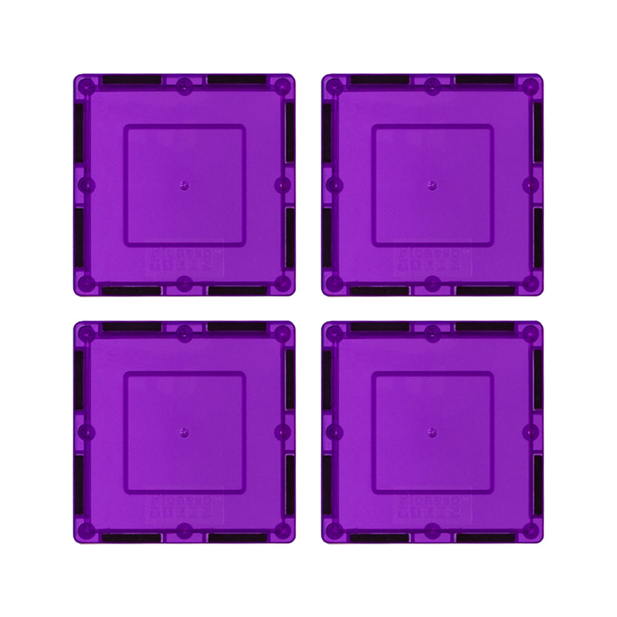 PicassoTiles 4 Piece 3" x 3" Purple Square Magnetic Tiles