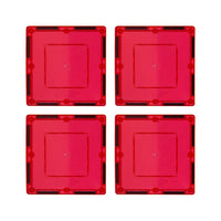 PicassoTiles 4 Piece 3" x 3" Red Square Magnetic Tiles