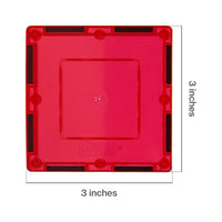 PicassoTiles 4 Piece 3" x 3" Red Square Magnetic Tiles