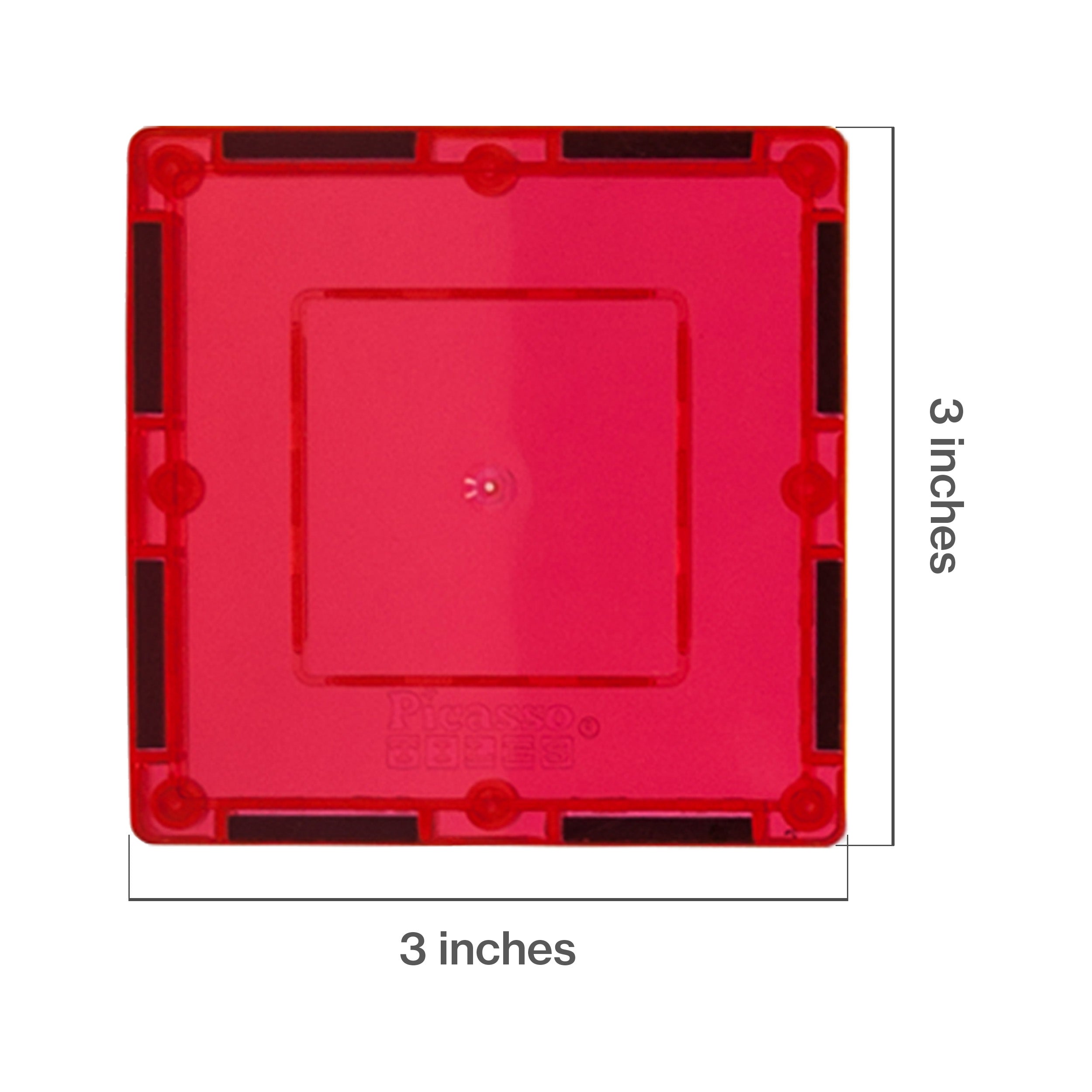 PicassoTiles 4 Piece 3" x 3" Red Square Magnetic Tiles