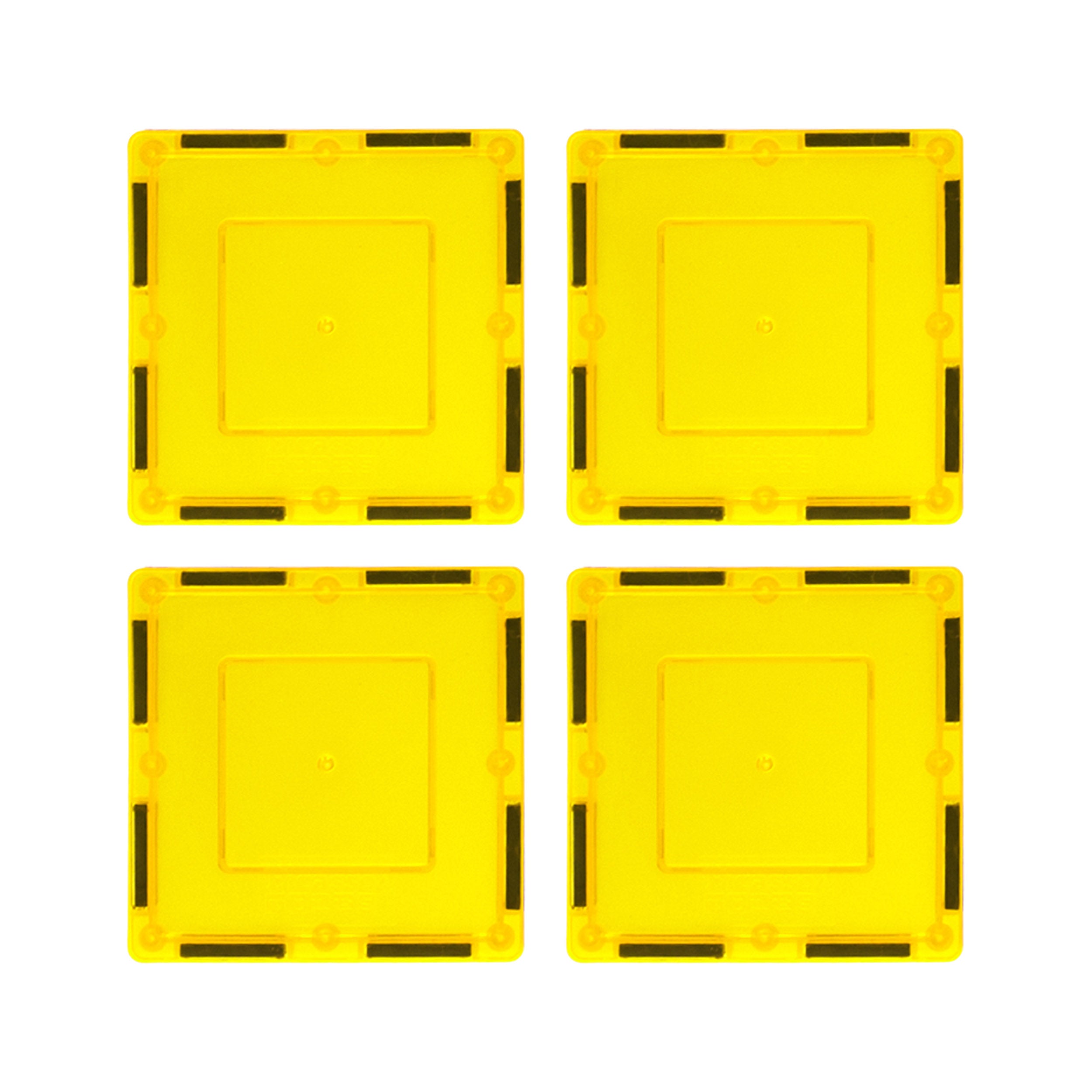 PicassoTiles 4 Piece 3" x 3" Yellow Square Magnetic Tiles