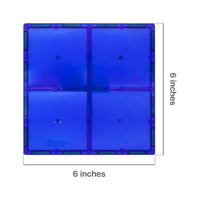 PicassoTiles 4 Piece 6" x 6" Blue Square Magnetic Tiles