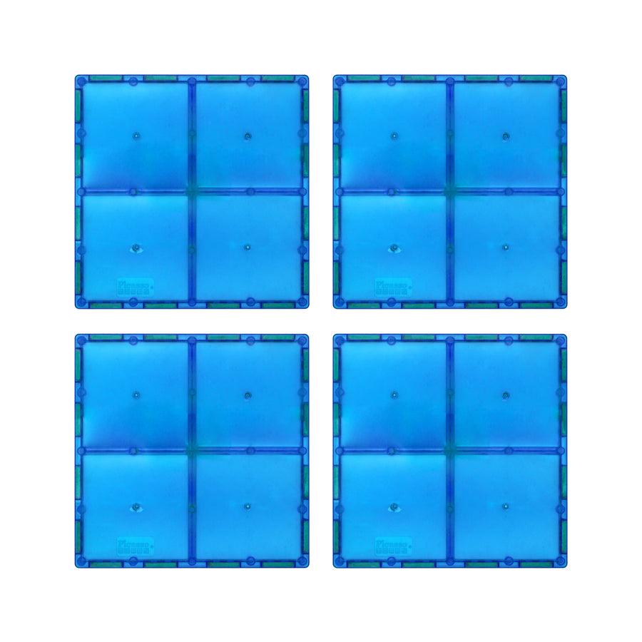 PicassoTiles 4 Piece 6" x 6" Light Blue Square Magnetic Tiles