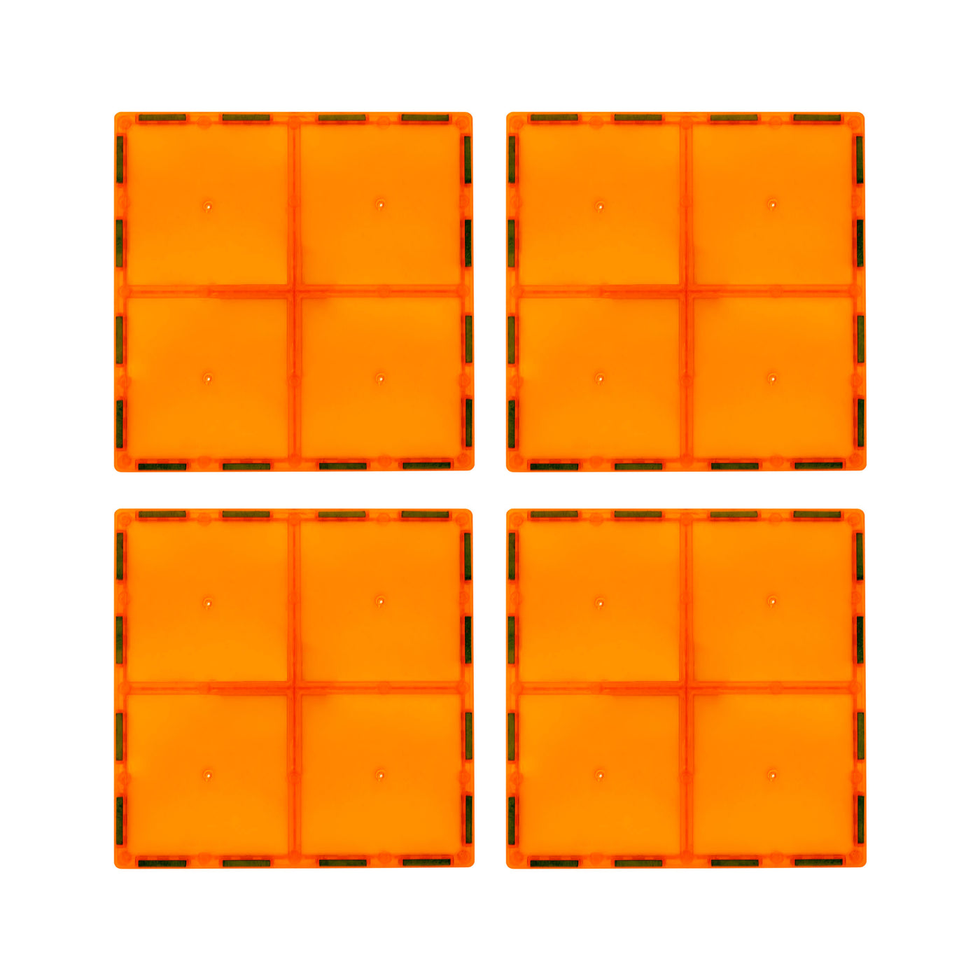 PicassoTiles 4 Piece 6" x 6" Orange Square Magnetic Tiles