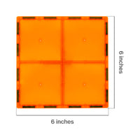 PicassoTiles 4 Piece 6" x 6" Orange Square Magnetic Tiles