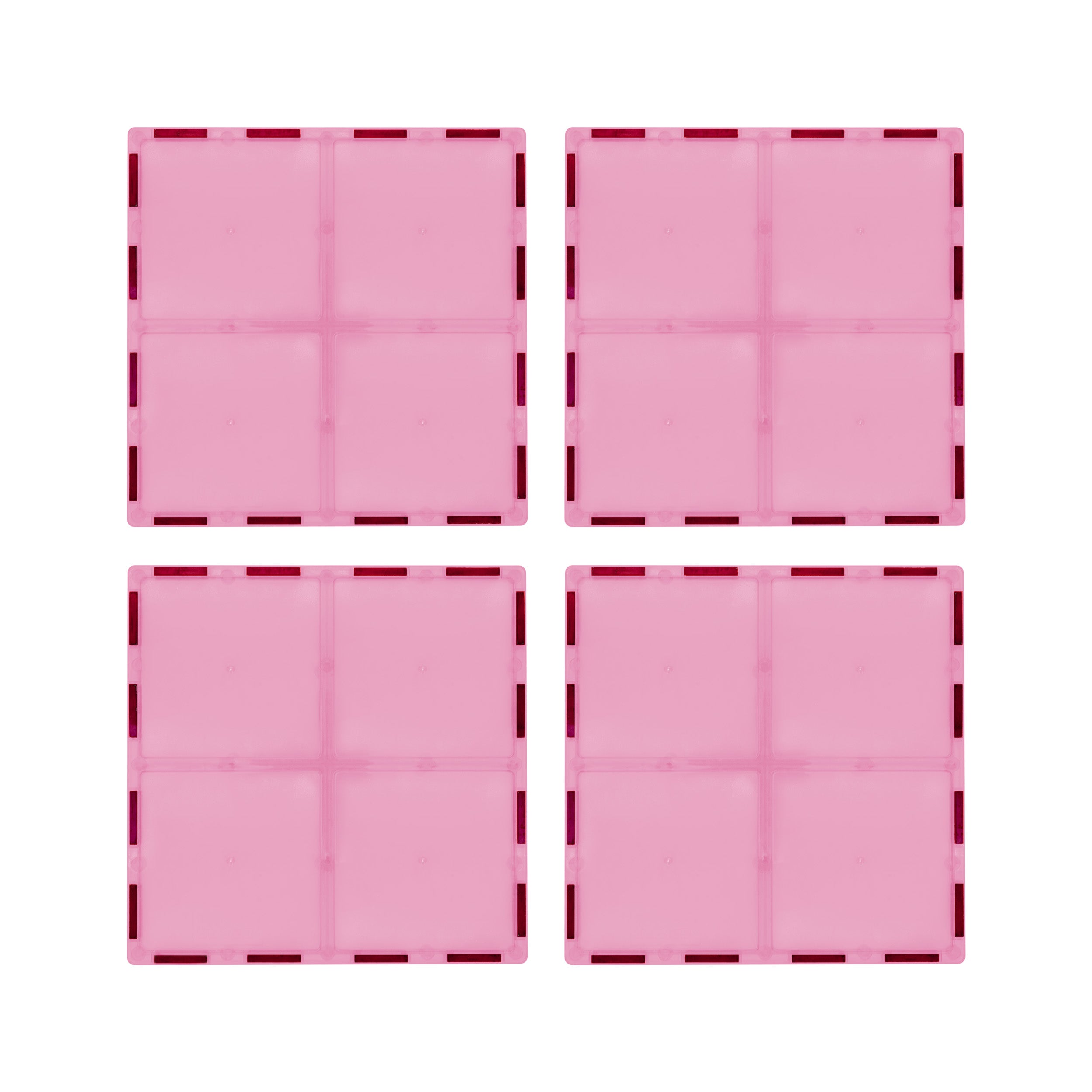 PicassoTiles 4 Piece 6" x 6" Pink Square Magnetic Tiles