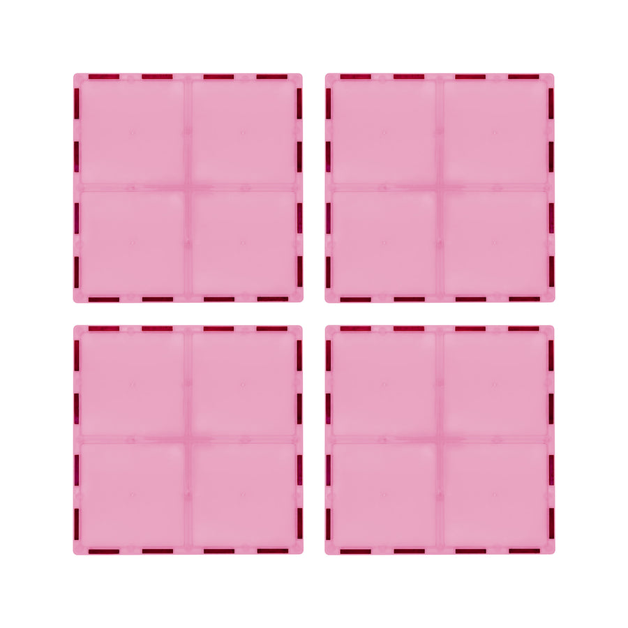 PicassoTiles 4 Piece 6" x 6" Pink Square Magnetic Tiles