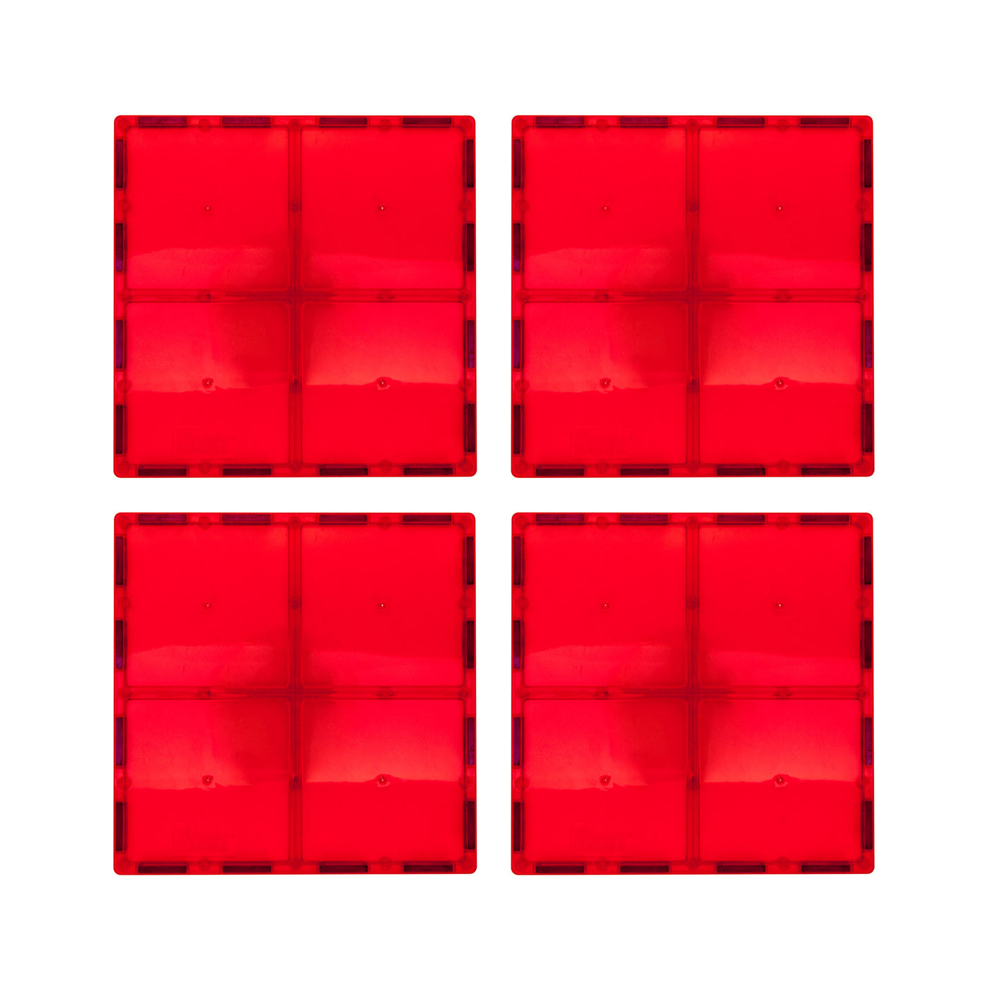 PicassoTiles 4 Piece 6" x 6" Red Square Magnetic Tiles
